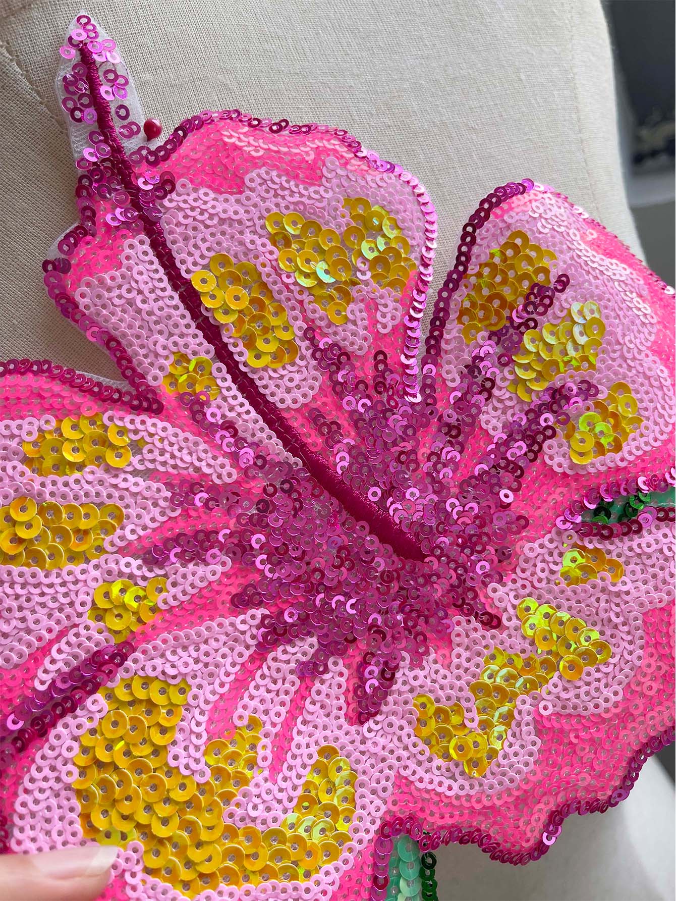 Applique Patch Flower - 1 peça 26cm brilhante rosa lantejoulas