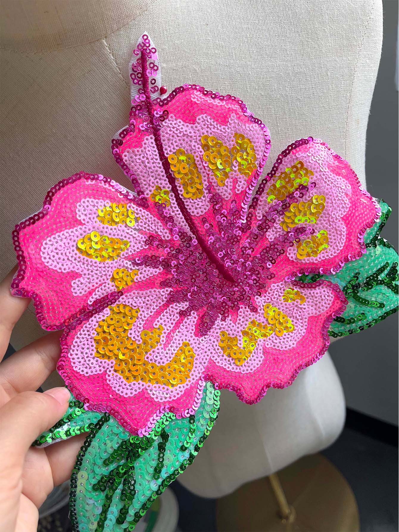 1 peça 26cm brilhante rosa lan - Applique Patch Flower avaliação e preço